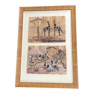 African Handmade Banana Leaf Art Project Signed Folk‎ Art Decor For Wall 17x23.5